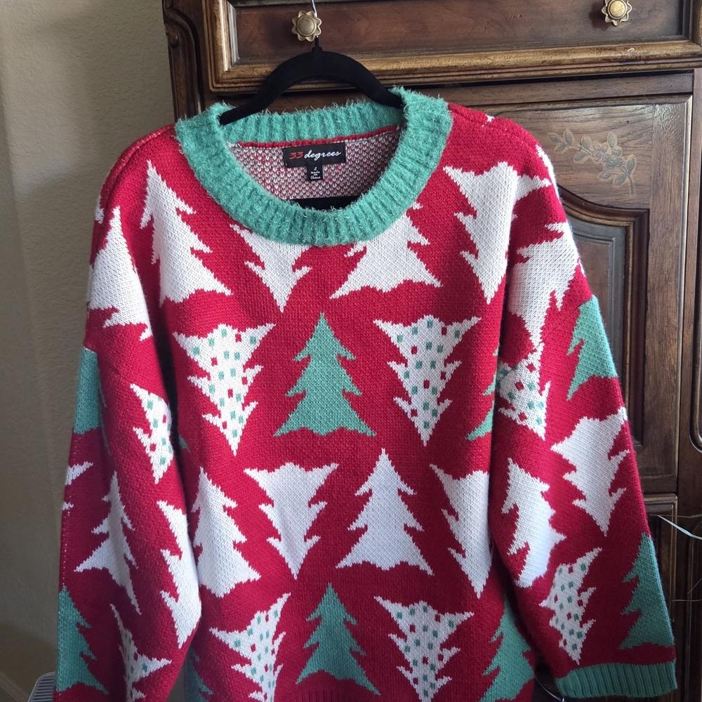 Holiday Tree Pattern Sweater - Red, Green, White